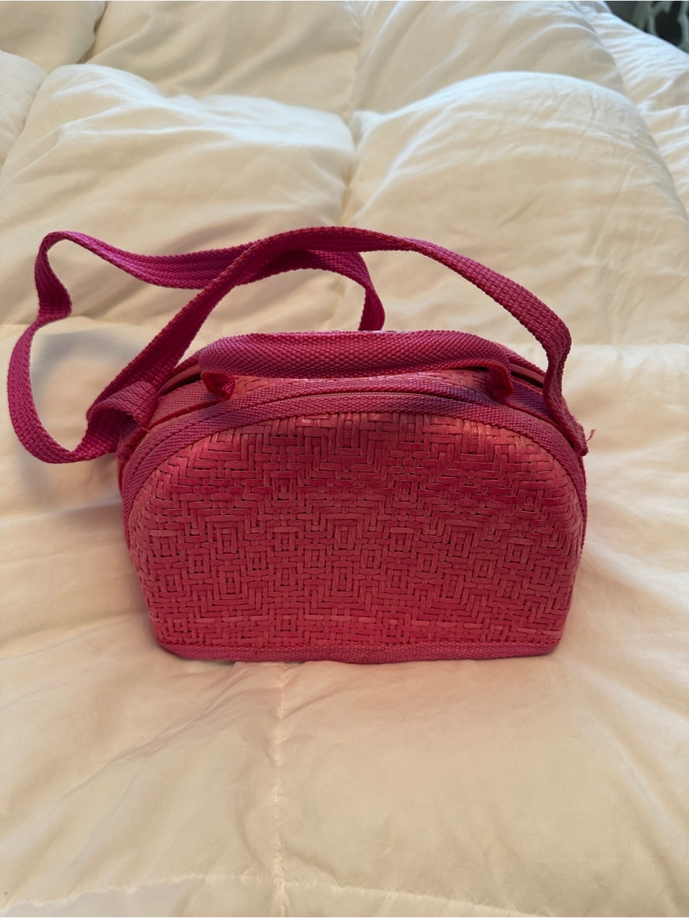 Bright Pink Woven Crossbody Bag with Adjustable Strap